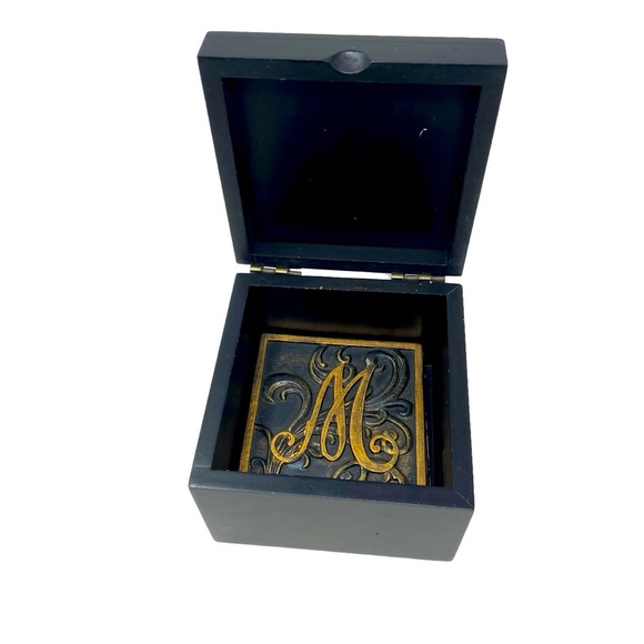 Design Styles | (4) Custom Monogram Coasters with Case | Black and Bronze Script - Picture 1 of 9